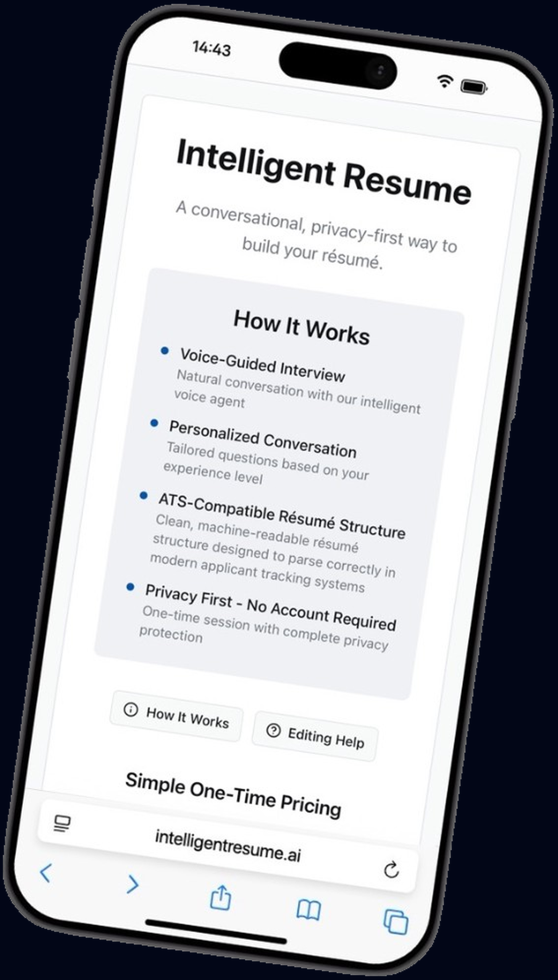 Intelligent Resume — a one-of-a-kind voice résumé builder for desktop or phone at intelligentresume.ai